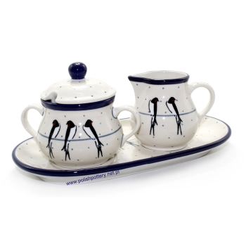 Cukiernica 0,2L+ mlecznik + tacka dek. U4831 Jaskółki